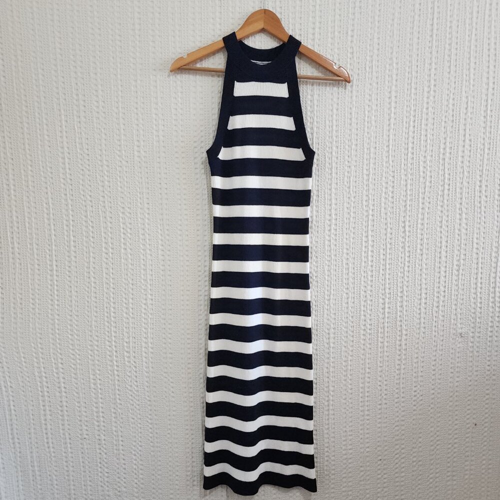 Old Navy Fitted Striped Sleeveless Rib-Knit Midi Sweater Dress Navy Size Small - Picture 2 of 11